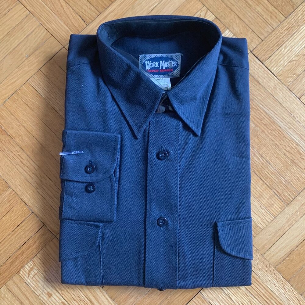 Vintage Work Master Tough Series Long Sleeve Causal Shirt Minimal Navy Classic - Picture 2 of 13